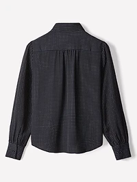 Silky Crepe Long-Sleeve Buttoned-Down Blouse