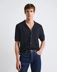 Short-Sleeve Buttoned-Down Argyle Sweater with Camp Collar