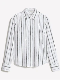 Blouse Boutonnée en Popeline Rayée à Manches Longues