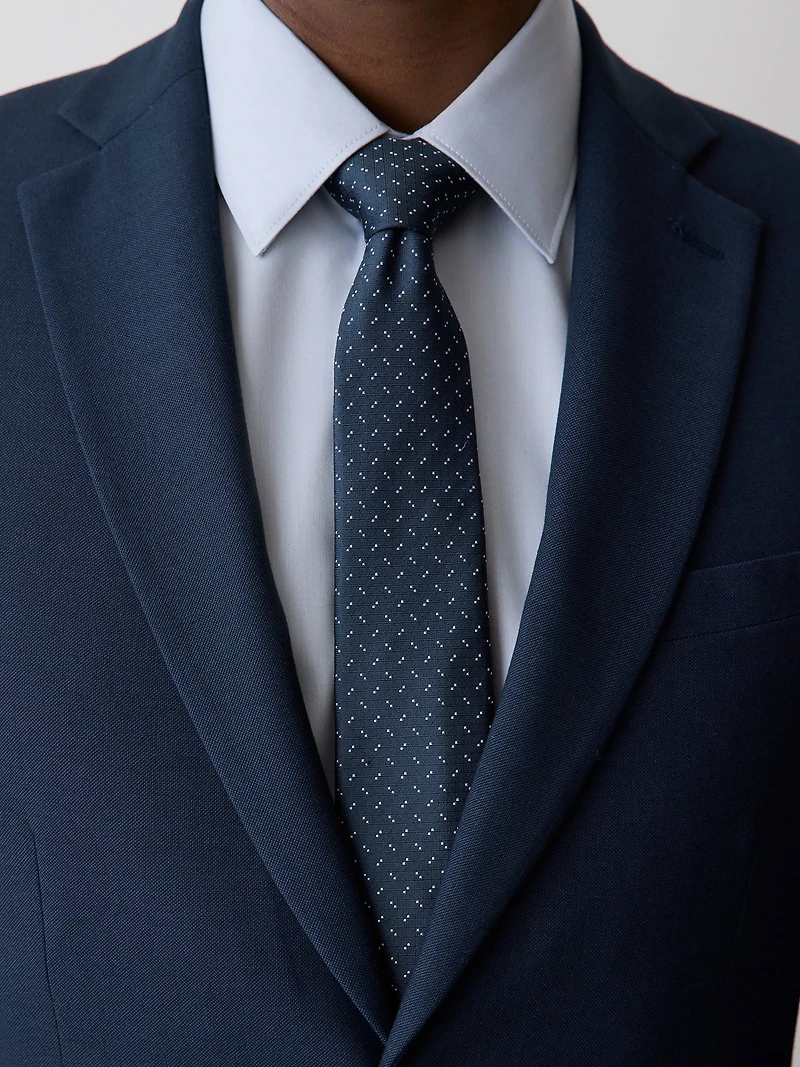 Cravate Régulière Marine à Motif Pois Texturé