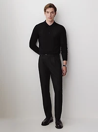 Merino-Wool Long-Sleeve Polo Sweater