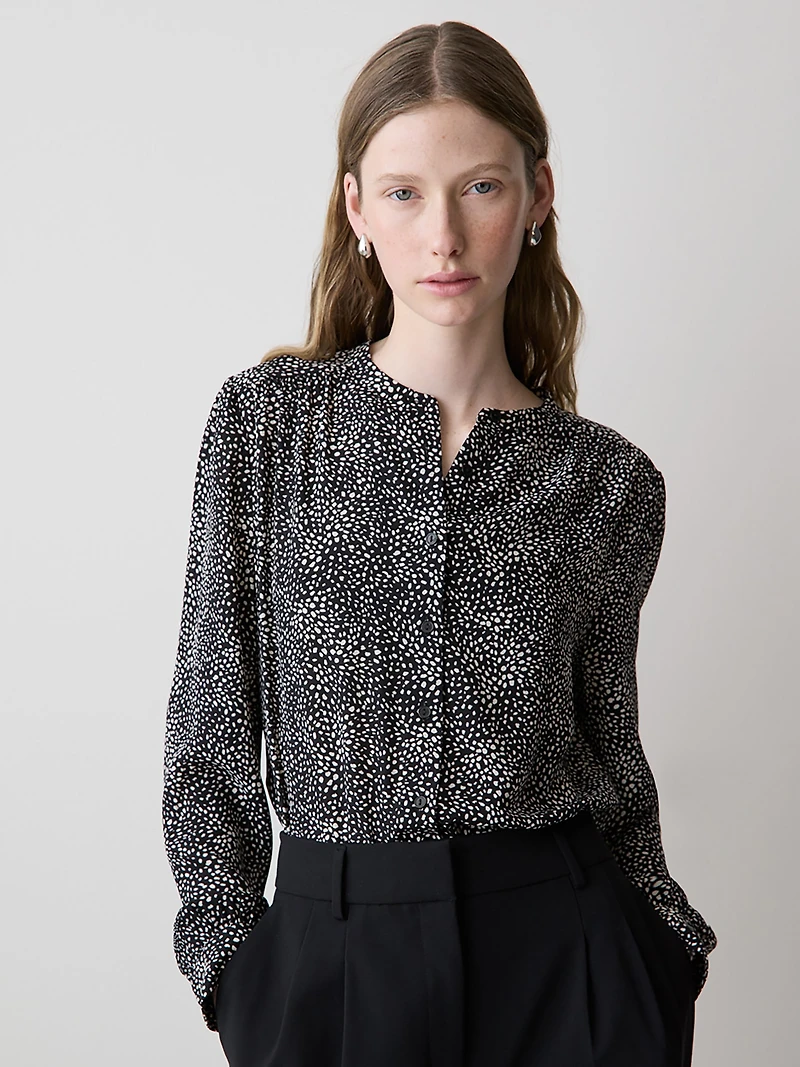 Blouse Boutonnée en Crêpe Soyeux à Manches Longues