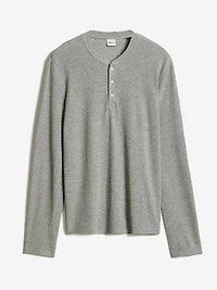 T-shirt Gaufré à Manches Longues et Col Henley