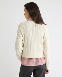 Long-Sleeve V-Neck Cable-Stitch Merino-Blend Sweater
