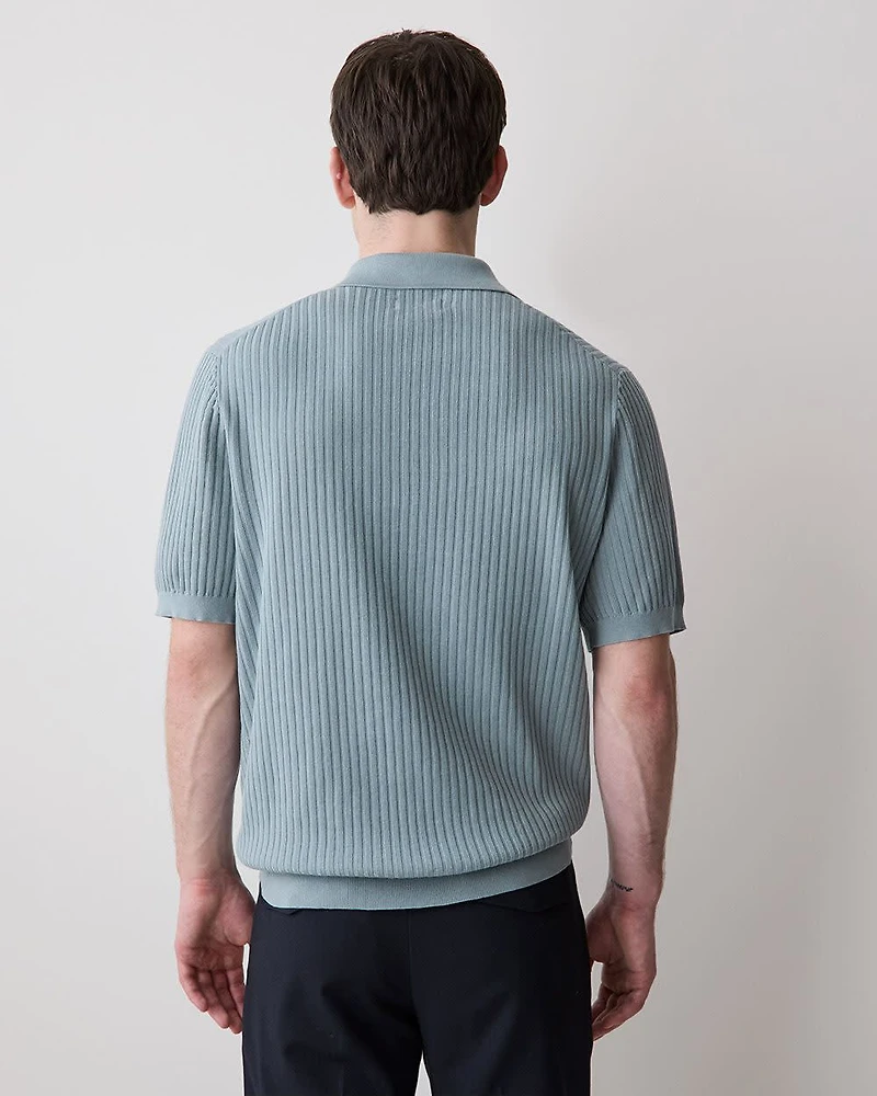 Cotton Short-Sleeve Polo with Johnny Collar