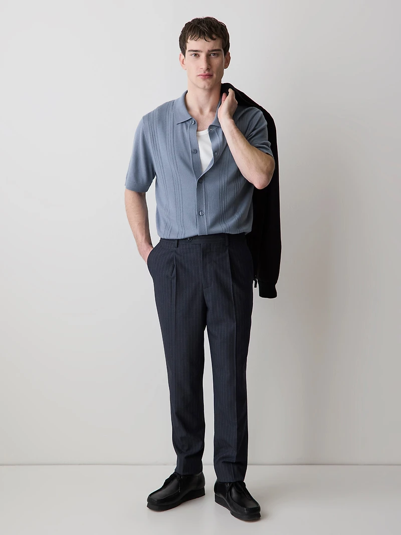 Cardigan en Laine Mérinos à Col Chemisier et Manches Courtes