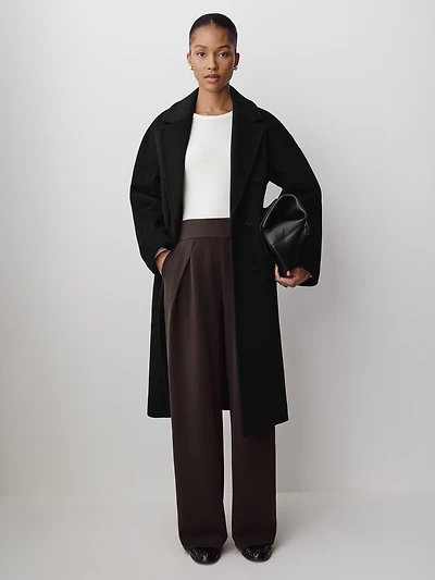 Pantalon à Jambe Large Détails Pincés et Taille Mi-Haute