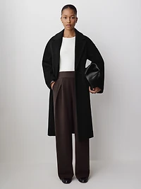 Pantalon à Jambe Large Détails Pincés et Taille Mi-Haute