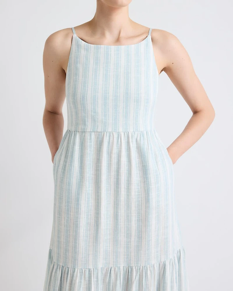 Sleeveless Square-Neck Linen-Blend Straight Maxi Dress