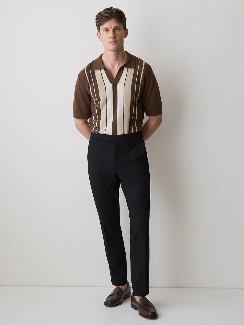 Pull Rayé à Manches Courtes et Col Johnny