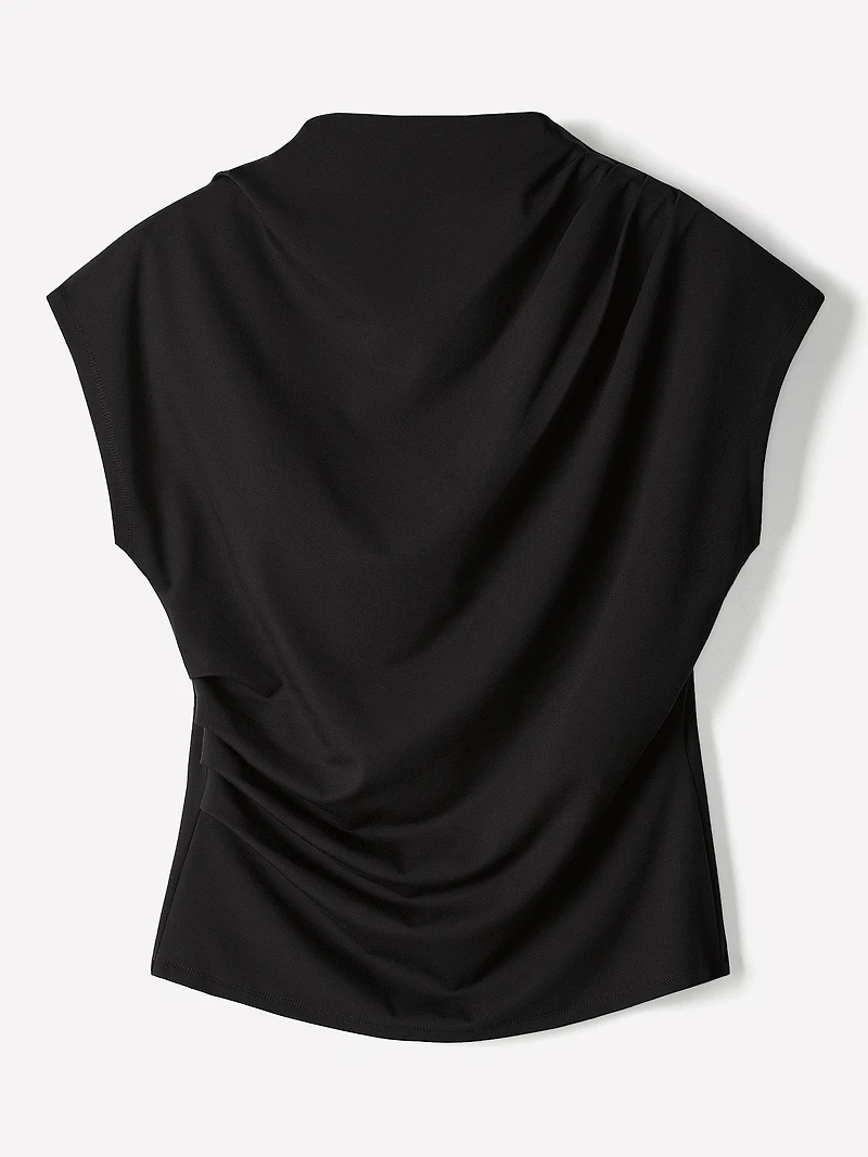Extended-Sleeve Crew-Neck Draped Top