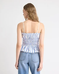 Striped Sleeveless Square-Neck Smocked Poplin Blouse