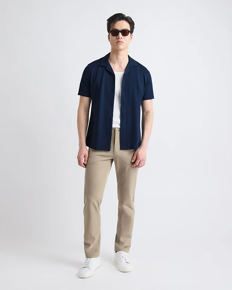 Short-Sleeve Piqué Shirt with Camp Collar