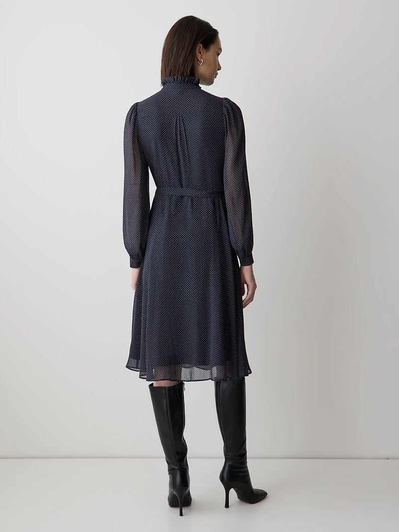 Long-Sleeve Mock-Neck Buttoned-Down Midi Dress