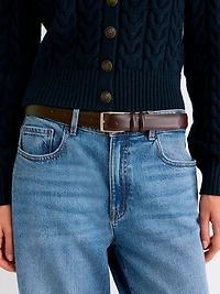 Ceinture Habillée en Cuir avec Boucle Carrée