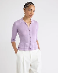 Cardigan à Col Polo et Ourlet Volants