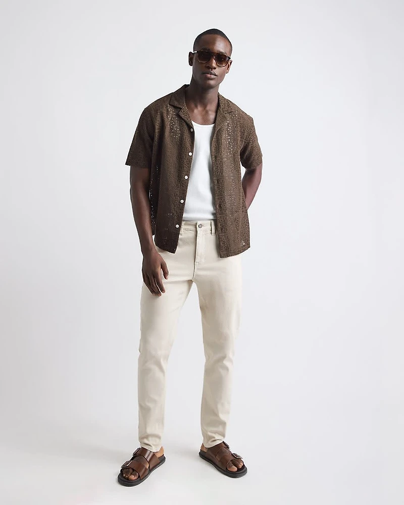 Short-Sleeve Lace Shirt with Camp Collar