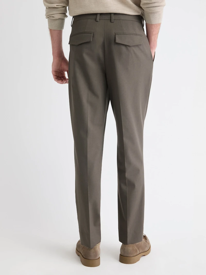 Pantalon Habillé à Jambe Fuselée Plissée en Mélange de Laine