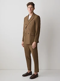 Veston de Complet Tabac à Coupe Ajustée Boutonnage Double
