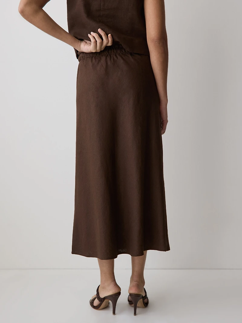 Linen-Blend Straight Midi Skirt