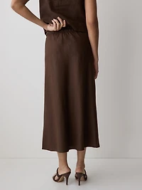 Linen-Blend Straight Midi Skirt