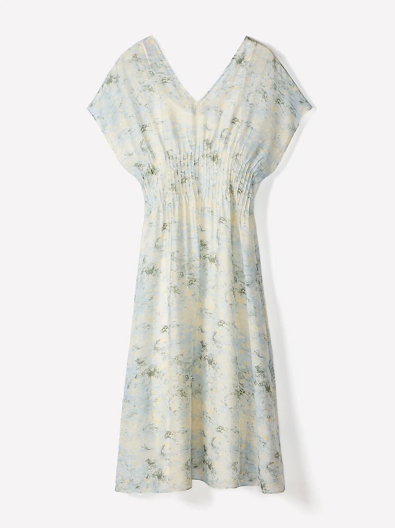 Short-Sleeve V-Neck Midi Dress