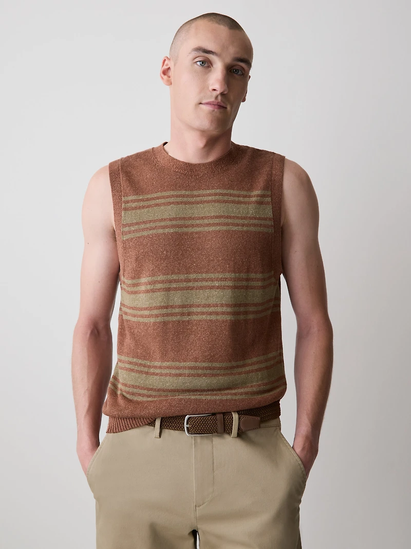 Pull Sans Manches à Col Rond en Mélange de Lin