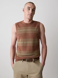 Pull Sans Manches à Col Rond en Mélange de Lin