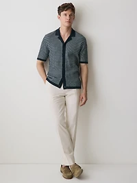 Pull Rayé à Boutonner Manches Courtes et Col Camp