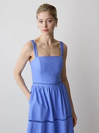 Sleeveless Square-Neck Linen-Blend Midi Dress