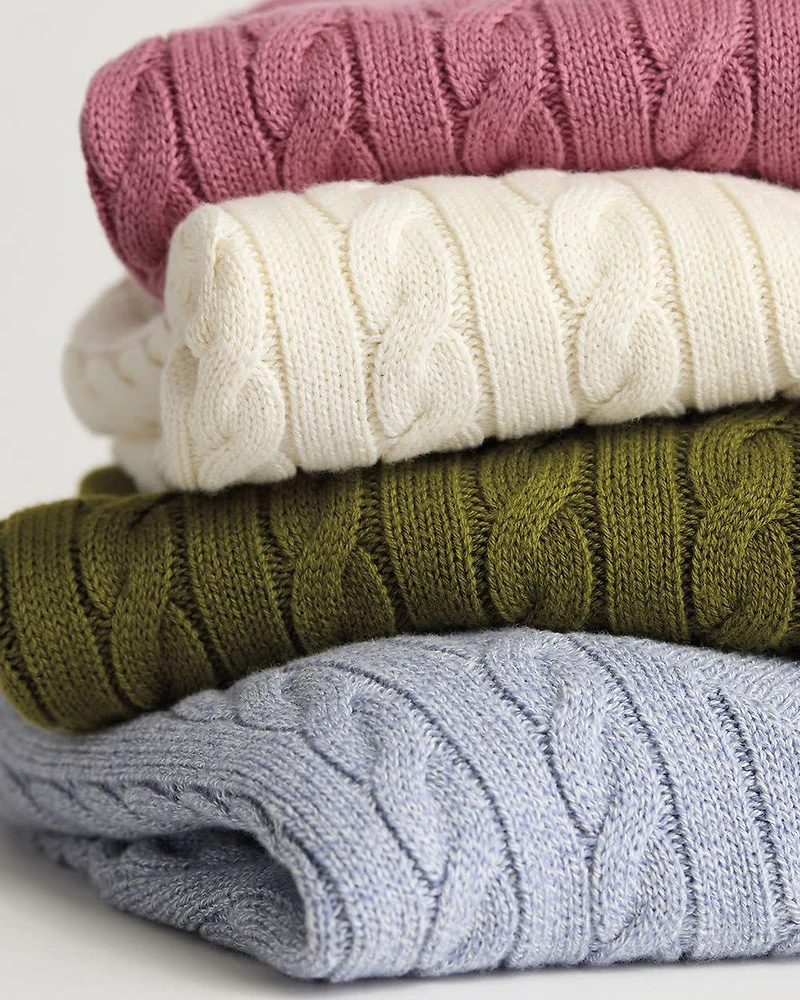 Long-Sleeve V-Neck Cable-Stitch Merino-Blend Sweater