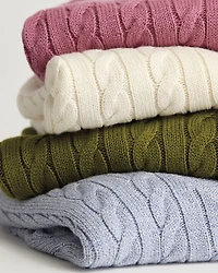 Long-Sleeve V-Neck Cable-Stitch Merino-Blend Sweater