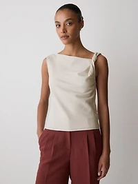 Sleeveless Boat-Neck Blouse with Twisted Strap