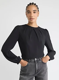 Blouse Bimatière à Manches Longues et Col Rond