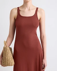 Sleeveless Square-Neck Ribbed Midi Dress