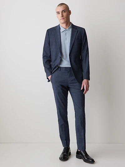 Slim-Fit Blue Checkered Suit Blazer