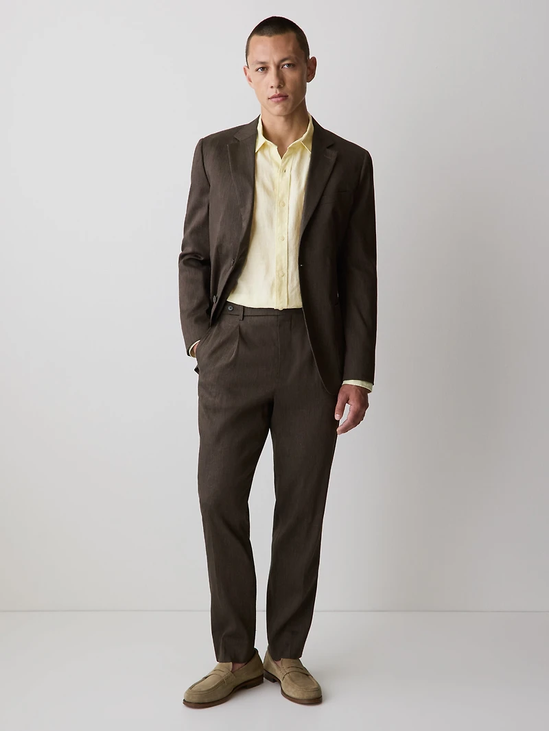 Linen-Blend Tapered-Leg Pleated Pant