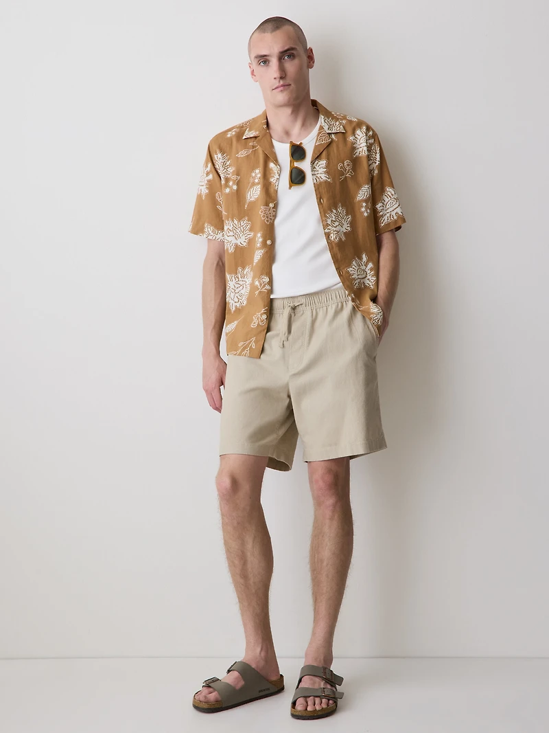 Short en Mélange de Lin à Taille Élastique