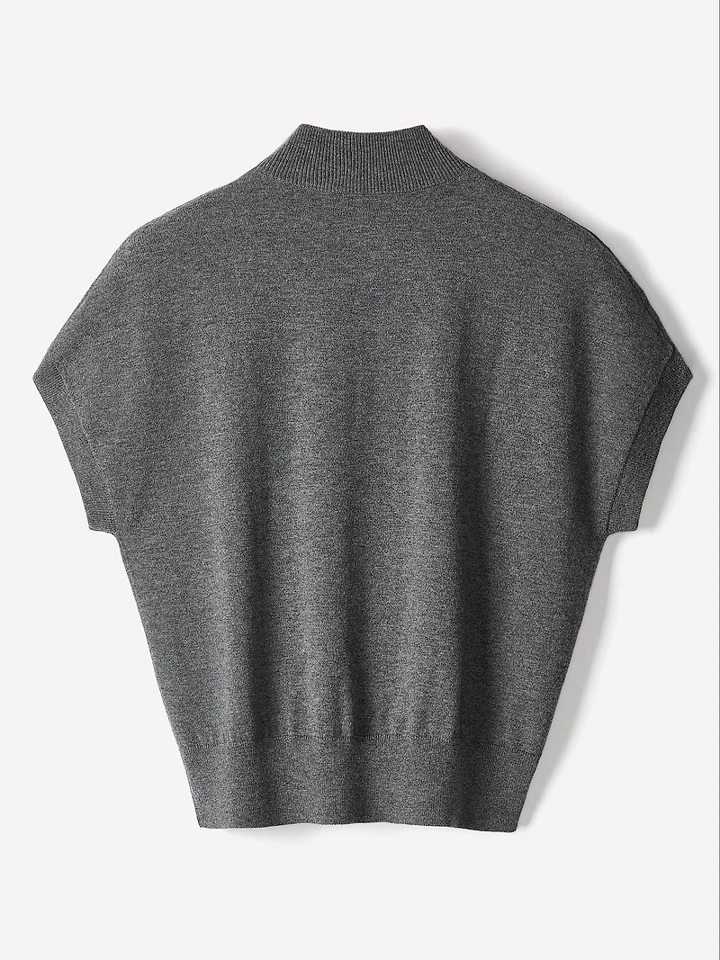 Short-Sleeve Mock-Neck Merino-Wool Sweater