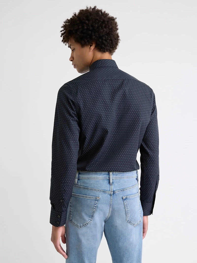 Navy Slim-Fit Dress Shirt with Geo Pattern