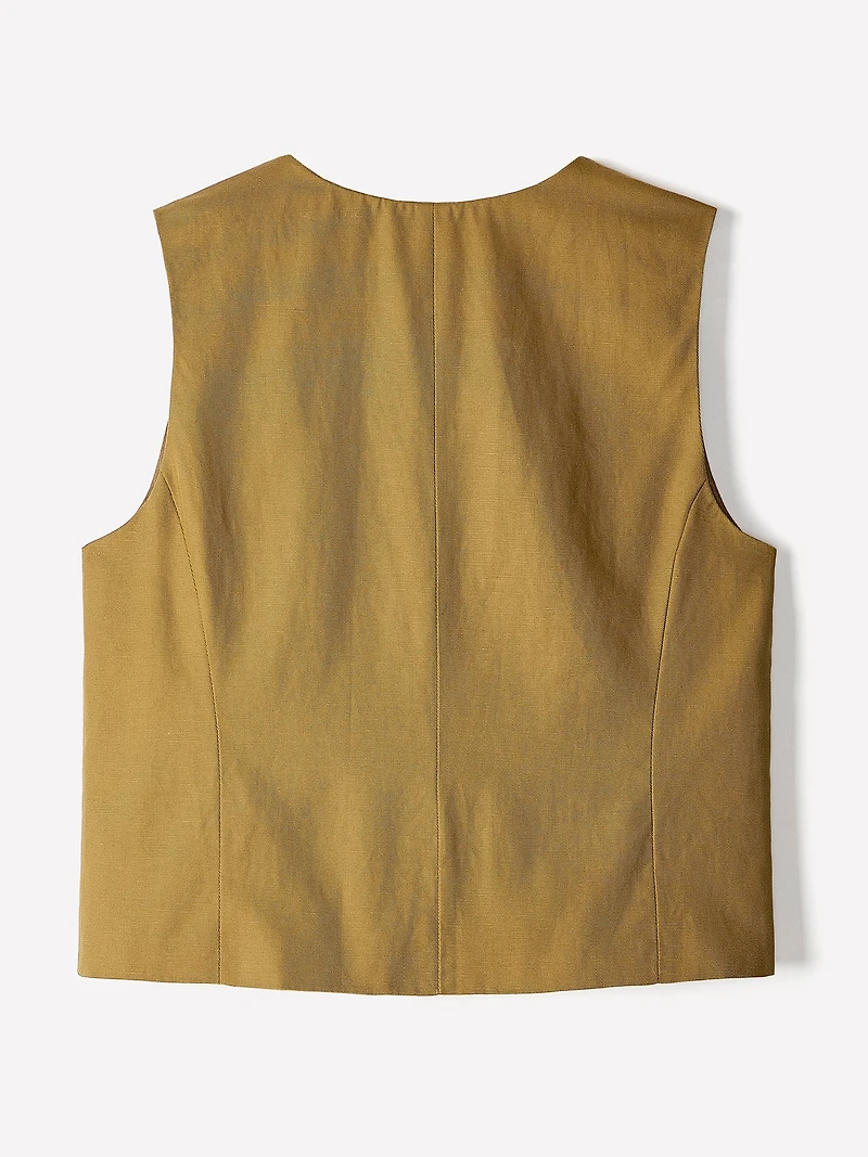 Linen-Blend Sleeveless Vest