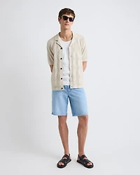 Short-Sleeve Buttoned-Down Argyle Sweater with Camp Collar