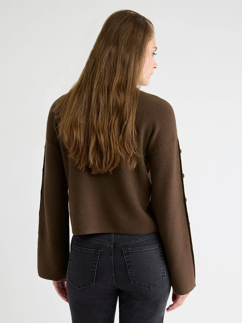 Pull à Manches Longues avec Boutons et Col Montant