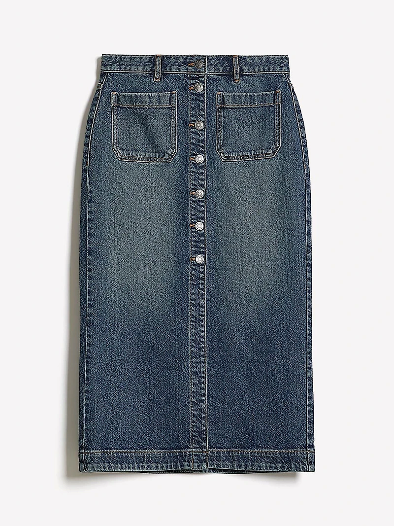 Jupe Midi Évasée en Denim à Délavé Moyen