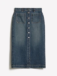 Jupe Midi Évasée en Denim à Délavé Moyen