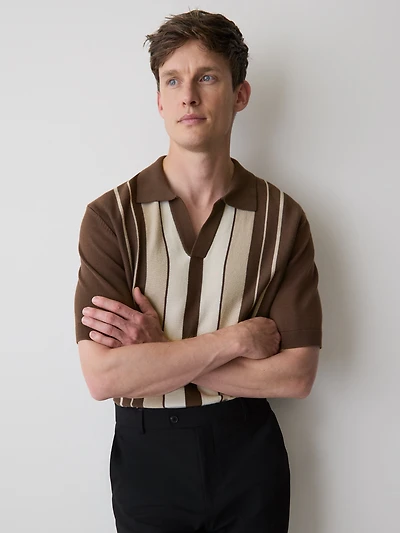 Pull Rayé à Manches Courtes et Col Johnny