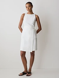 Robe Courte Sans Manches à Col Bateau en Mélange de Lin