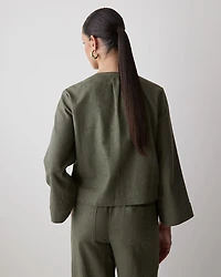 Linen Long-Sleeve Popover Blouse