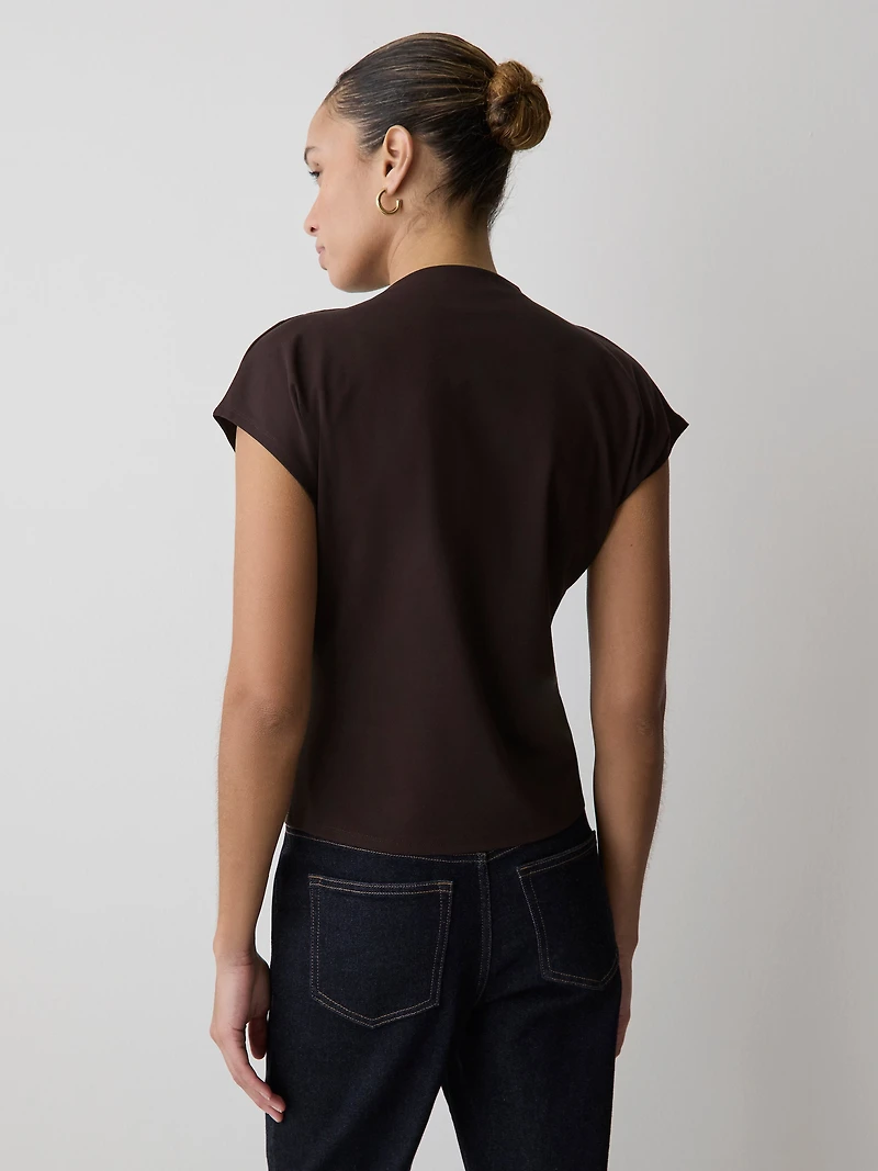 Extended-Sleeve Crew-Neck Draped Top