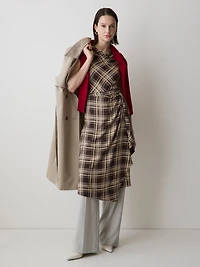 Extended-Sleeve Cowl-Neck Midi Dress with Wrap Detail